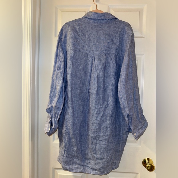 ZARA Oversized Button-Up Shirt - Blue/White Striped - 100% Linen - Size L - Picture 7 of 9